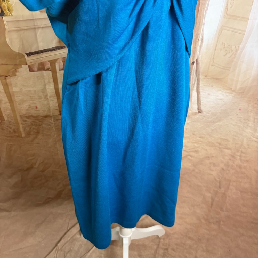NEW St. John Wool Blue Puff Sleeve Sheath Dress - Picture 7 of 10
